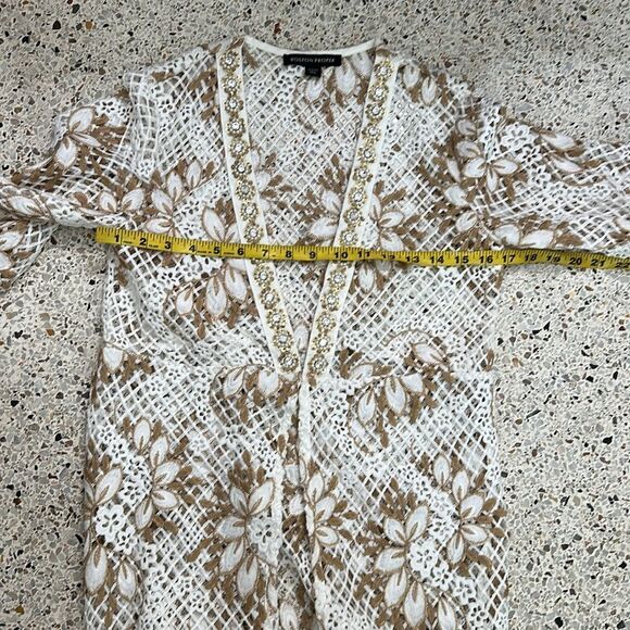 Boston Proper white tan neutral duster crochet beach swim coverup XS - Picture 6 of 8